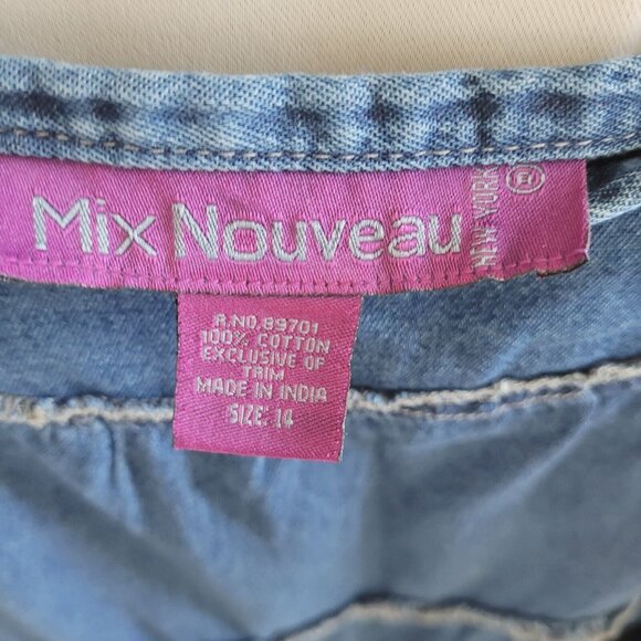 VTg Mix Nouveau Womens Skirt Size 14 Blue Chambray Denim Tiered Peasant 16321‎ - Picture 2 of 10